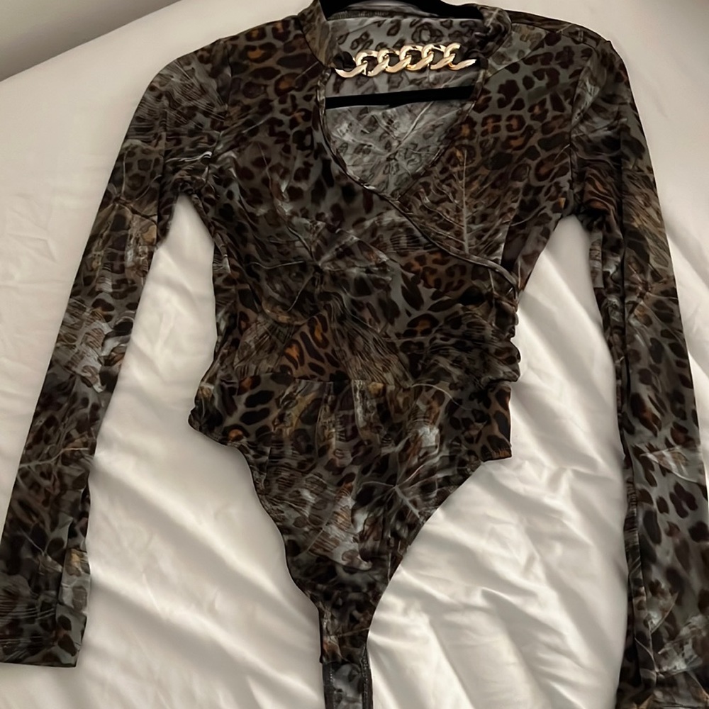 Women’s Leopard Print Halter V-Neck Party Bodysuit